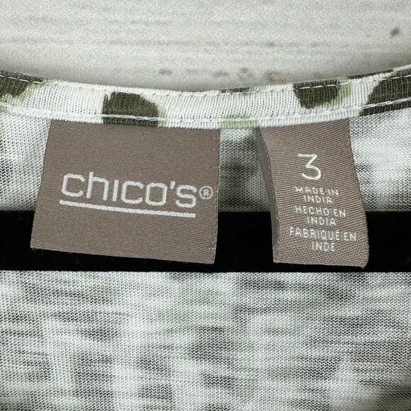 Women's Chicos White & Green Animal Print Cotton Modal Knit Short Sleeve Top XL - Picture 4 of 6
